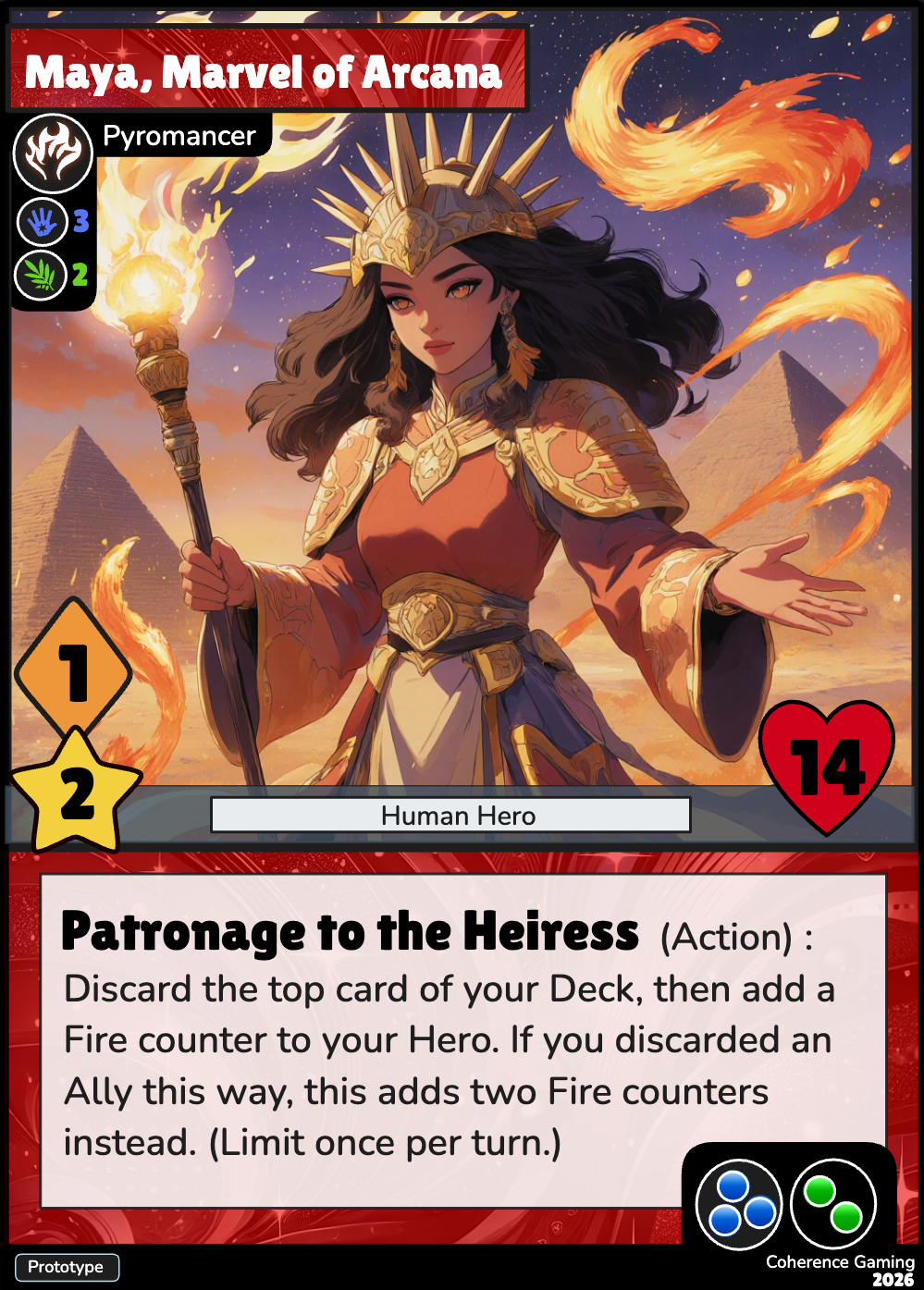 Maya — Pyromancer hero card